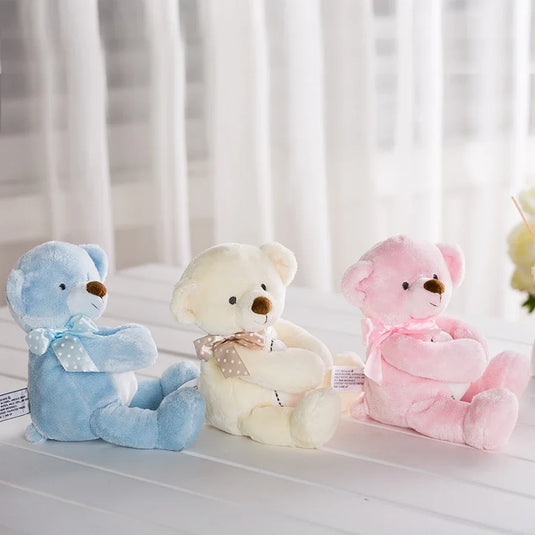 Baby Teddy Bear Stuffed Soft Toy 10 Inch Plush Pink Blue Ivory - Comforting Plushie for Children